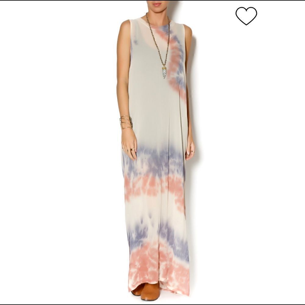 Revolve LACAUSA DAD'S SHIRT TIE-DYE SLEEVELESS BOHO MAXI DRESS